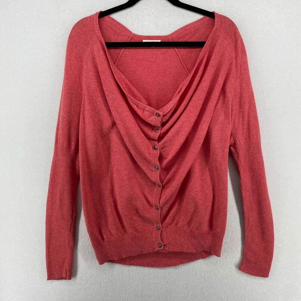 EILEEN FISHER Cardigan S Organic Cotton Draped Button Up Sweater Ethical Pink